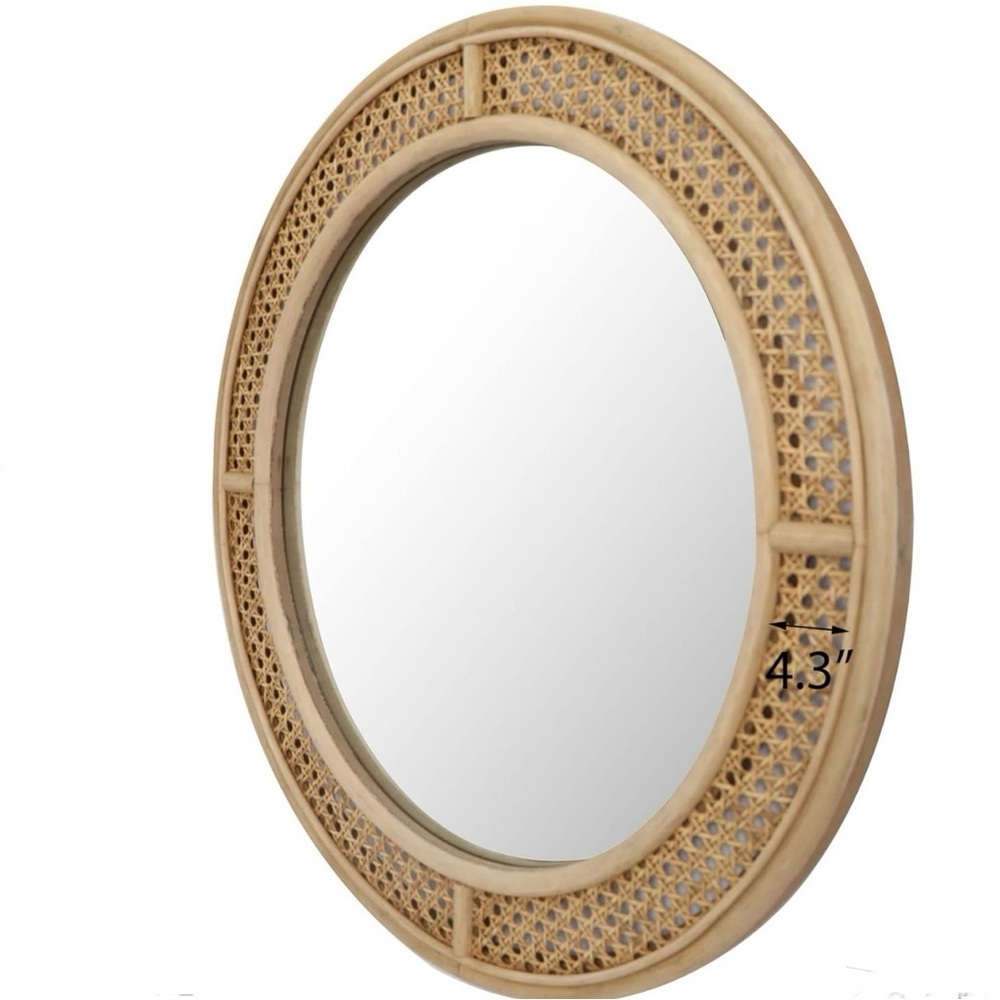 NEW West Elm Large Round Mirror Wicker Rattan Boho Wall Hanging Decor - 24” Diam - Picture 5 of 9